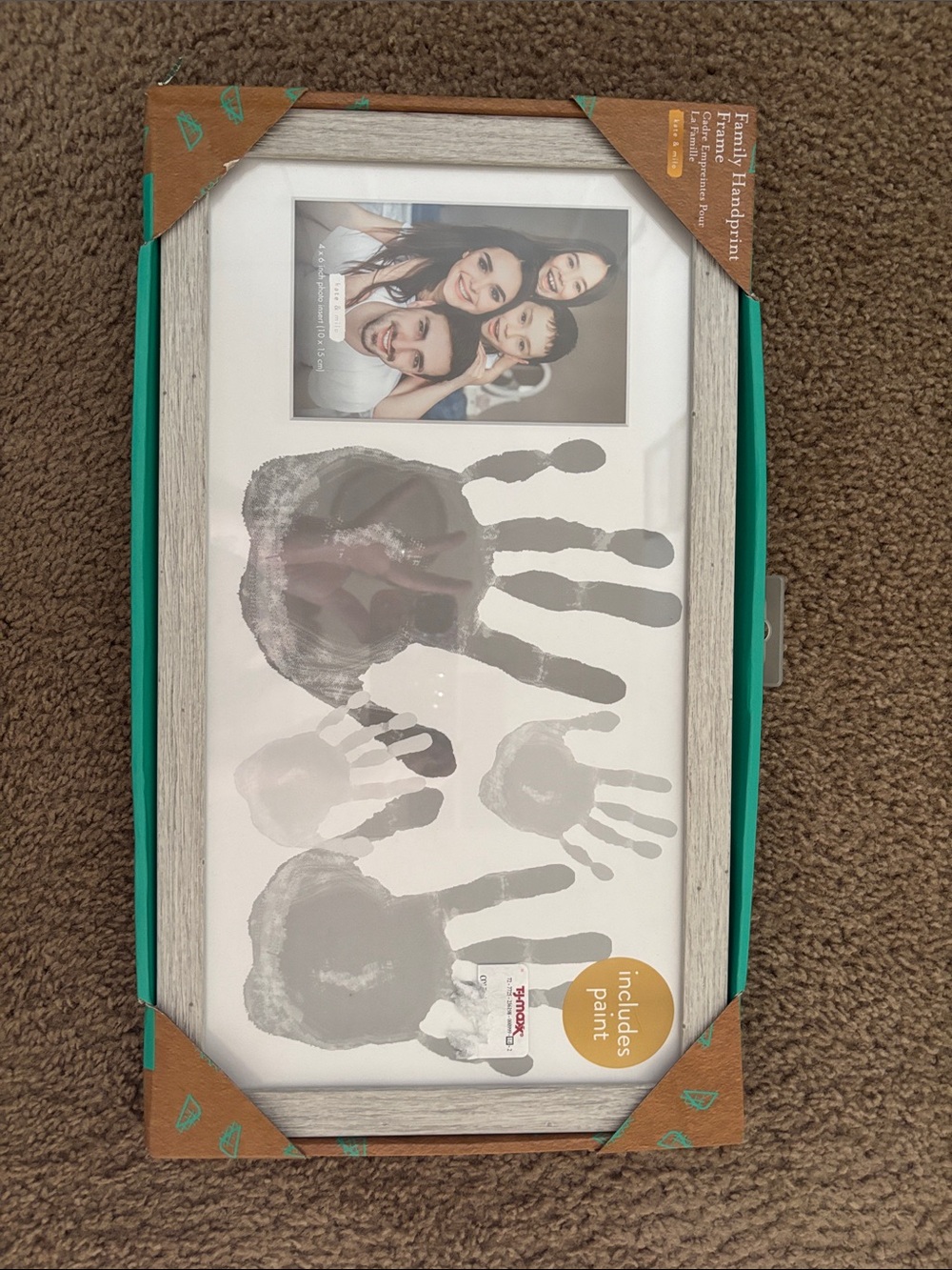 Pearhead Gray and White Family Handprint Frame